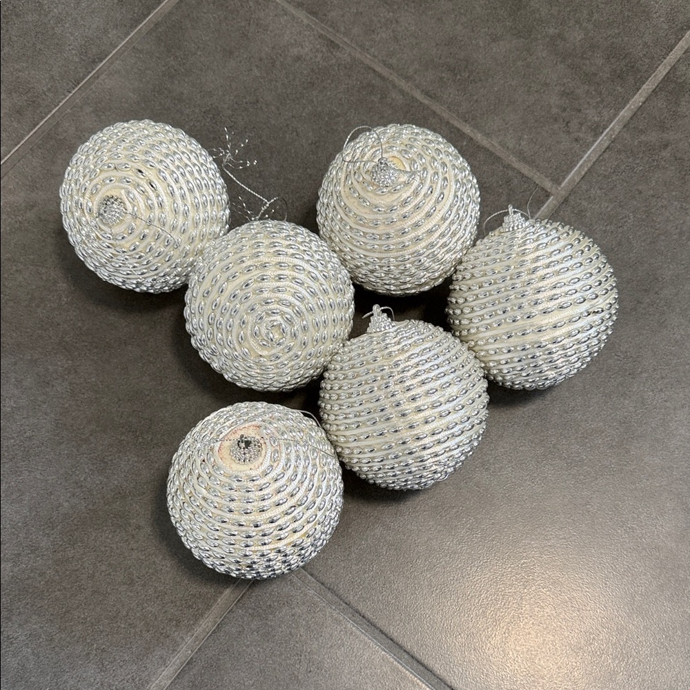 Pier 1 Silver and White Holiday Ornaments set of 6
